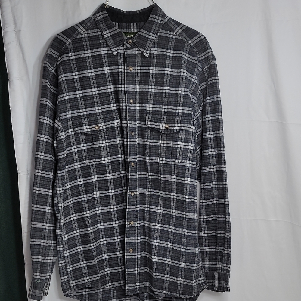 Eddie Bauer Gray and White Casual Button Down Shirt